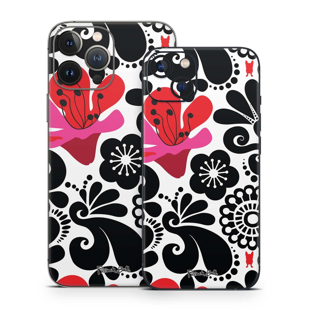 iPhone 13 Series Skin design of White, Product, Green, Botany, Petal, Textile, Pink, Creative arts, Line, Magenta, with black, white, pink, red colors