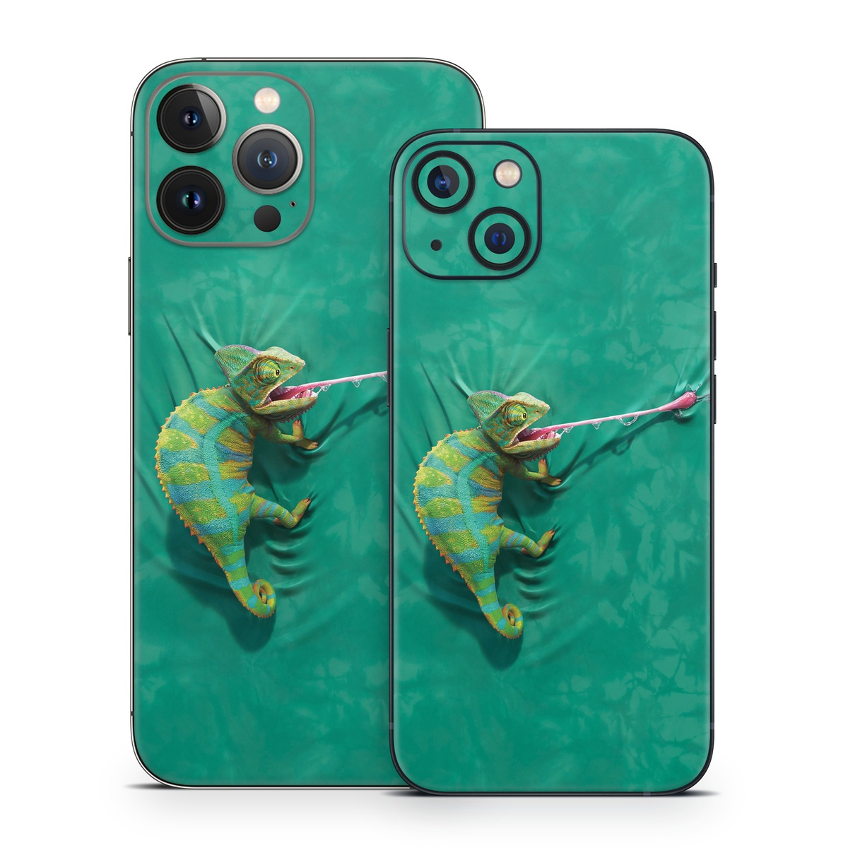 iPhone 13 Series Skin design of Green, Fish, Tail, Chameleon, with blue, black, green, gray colors