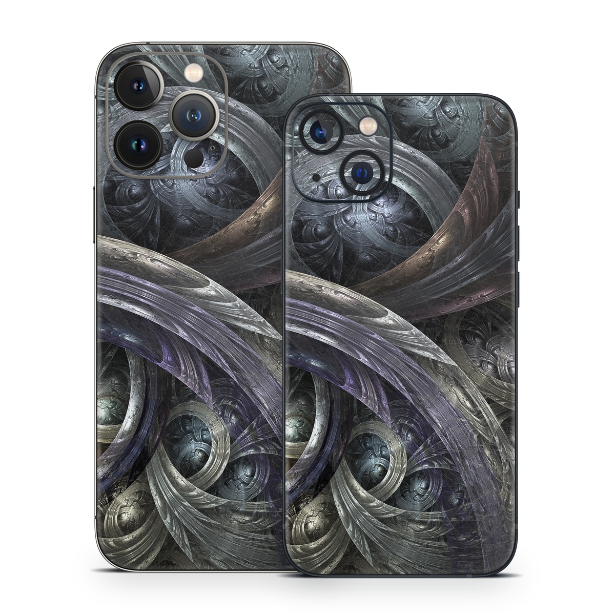iPhone 13 Series Skin design of Fractal art, Graphic design, Art, Cg artwork, Darkness, Circle, Pattern, Illustration, Graphics, Metal, with black, gray, blue colors