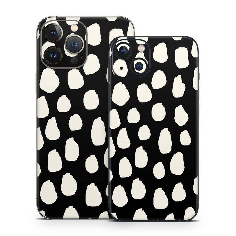 iPhone 13 Series Skin design of White, Black and white, Monochrome, Pattern, Polka dot, with black, white colors