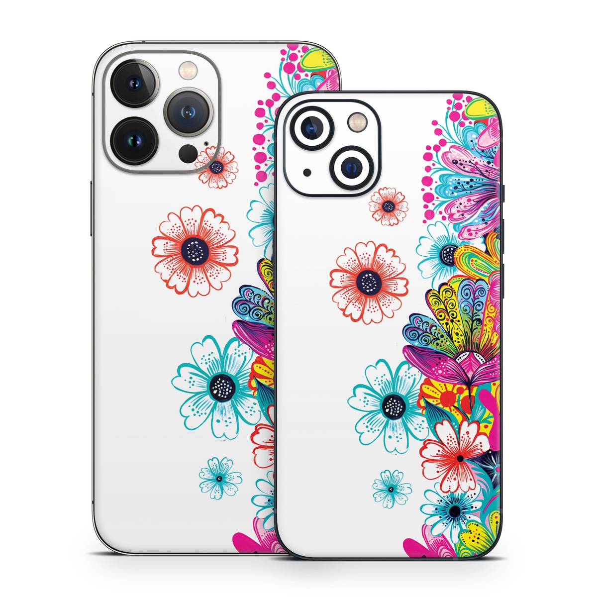 iPhone 13 Series Skin design of Pattern, Floral design, Design, Graphic design, Flower, Wildflower, Plant, Graphics, Clip art, Visual arts, with white, pink, blue, yellow, purple, red colors
