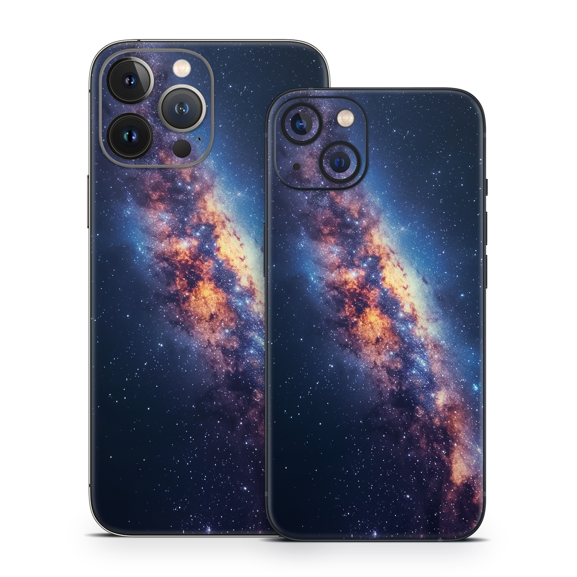iPhone 13 Series Skin design of Atmosphere, Sky, Nature, World, Nebula, Galaxy, Astronomical object, Atmospheric phenomenon, Milky way, Star, with black, blue, white, yellow, orange, red, purple, gray colors