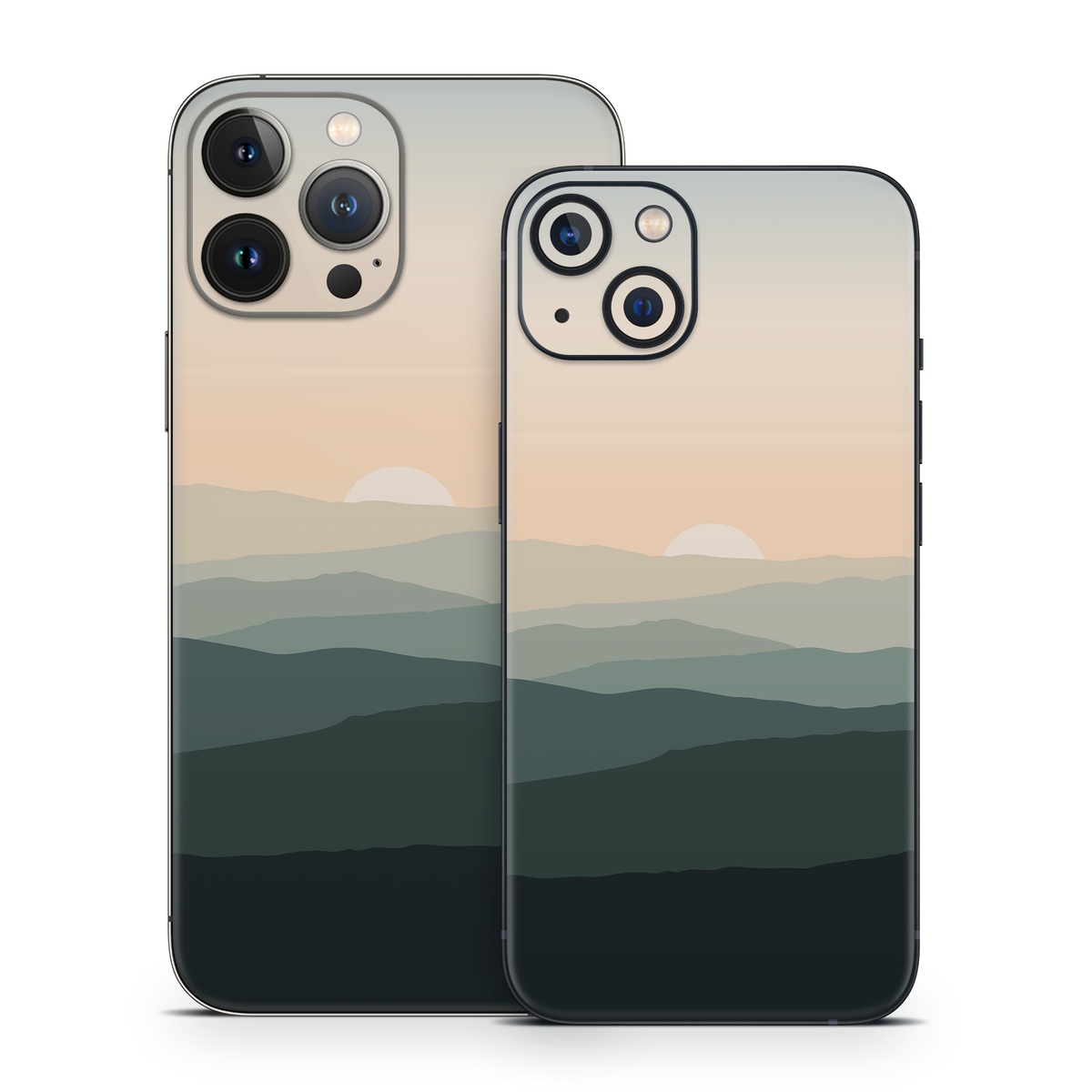 iPhone 13 Series Skin design of Sky, Mountain, Afterglow, Cloud, Highland, Dusk, Sunrise, Landscape, Sunset, Cumulus, with black, gray, white, orange, yellow colors