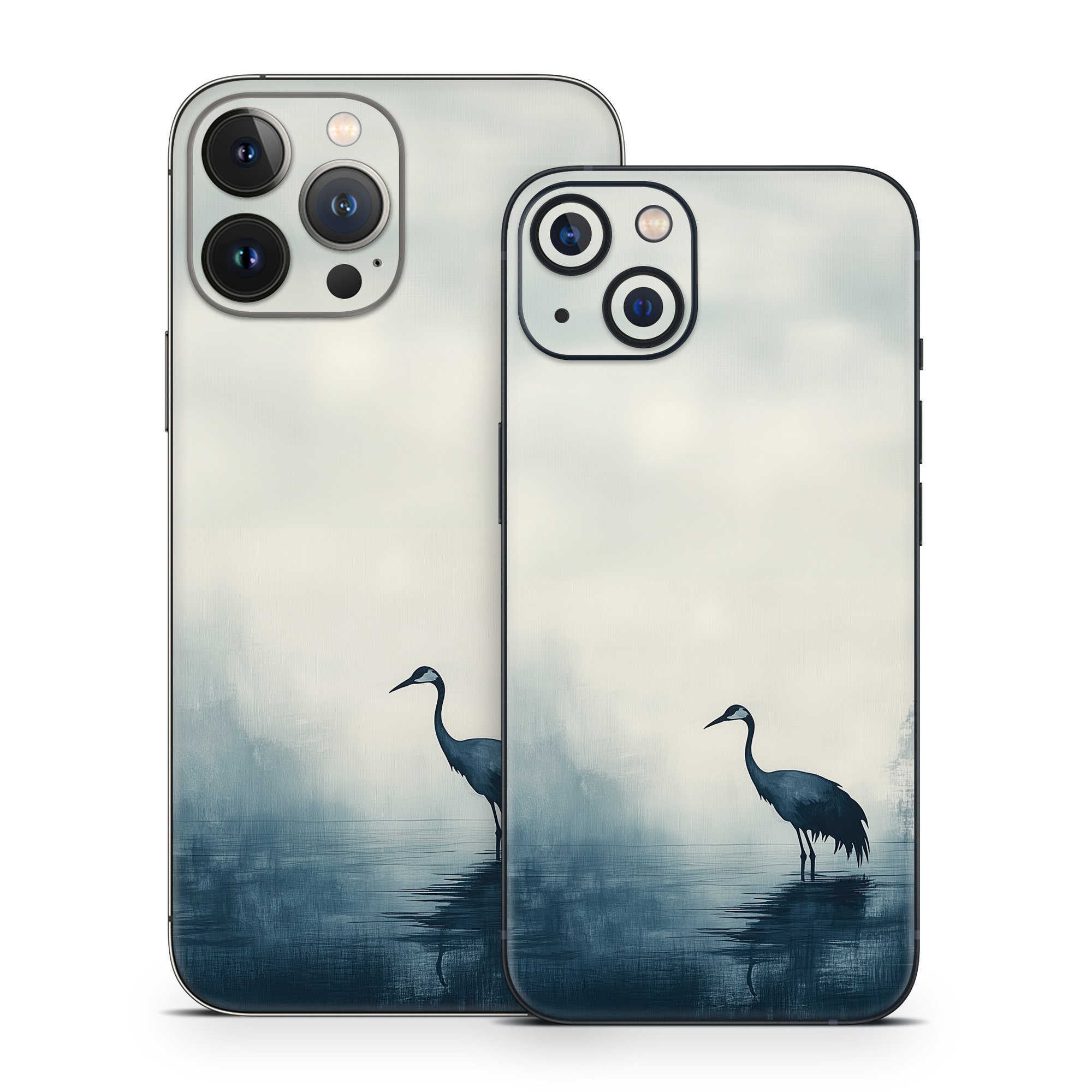 iPhone 13 Series Skin design of Bird, Water, Beak, Feather, Natural landscape, Pelecaniformes, Sky, Wing, Water bird, Heron, with black, blue, white, gray colors