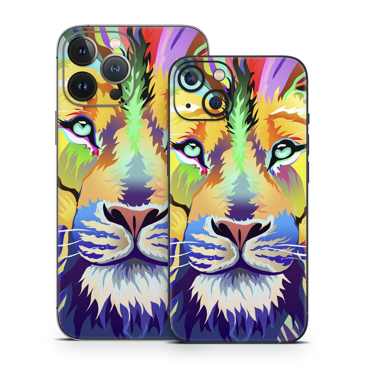 iPhone 13 Series Skin design of Bengal tiger, Felidae, Lion, Wildlife, Big cats, Tiger, Carnivore, Art, Illustration, Painting, with orange, yellow, green, red, pink, blue, purple colors