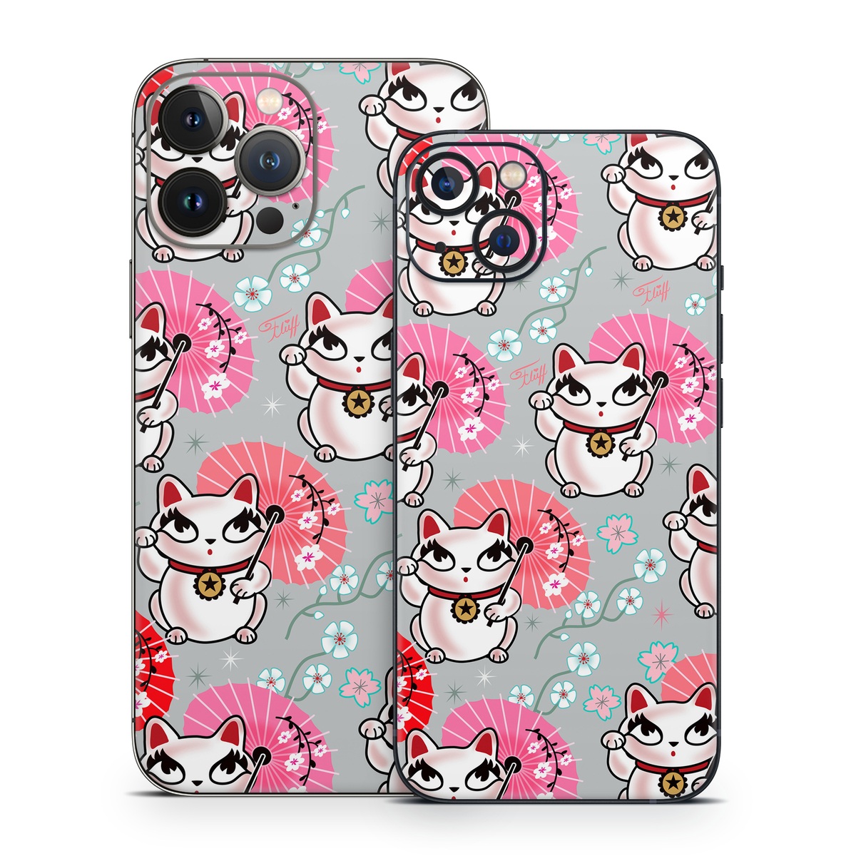 iPhone 13 Series Skin design of Pink, Red, Cartoon, Design, Line, Textile, Pattern, Illustration, Smile, Fictional character, with white, red, pink, gray, blue, black colors