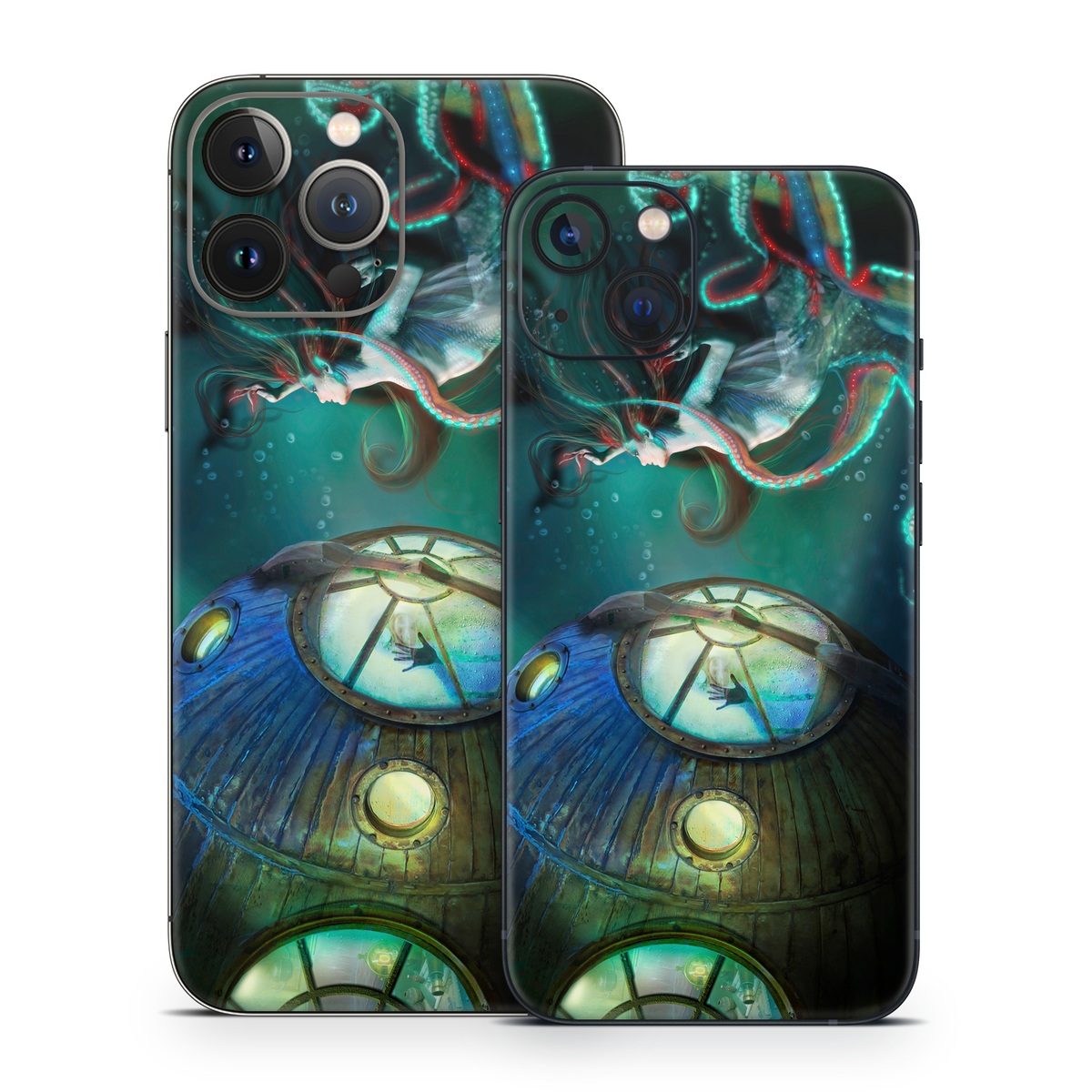 iPhone 13 Series Skin design of Cg artwork, Illustration, Art, Fictional character, Fiction, Space, Fractal art, Graphic design, Mythology, Graphics, with black, gray, blue, green colors