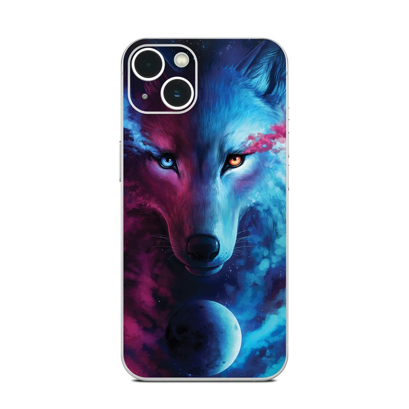iPhone 13 Series Skin design of Dog, Carnivore, Organism, Iris, Painting, Art, Whiskers, Cg artwork, Electric blue, Space, with black, blue, purple, red colors