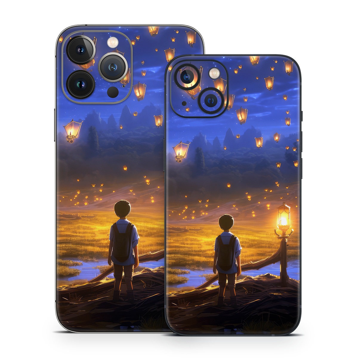 iPhone 13 Series Skin design of Cloud, World, Nature, Sky, People in nature, Happy, Flash photography, Natural landscape, Horizon, Heat, with black, blue, orange, yellow, gray, purple, orange, green colors