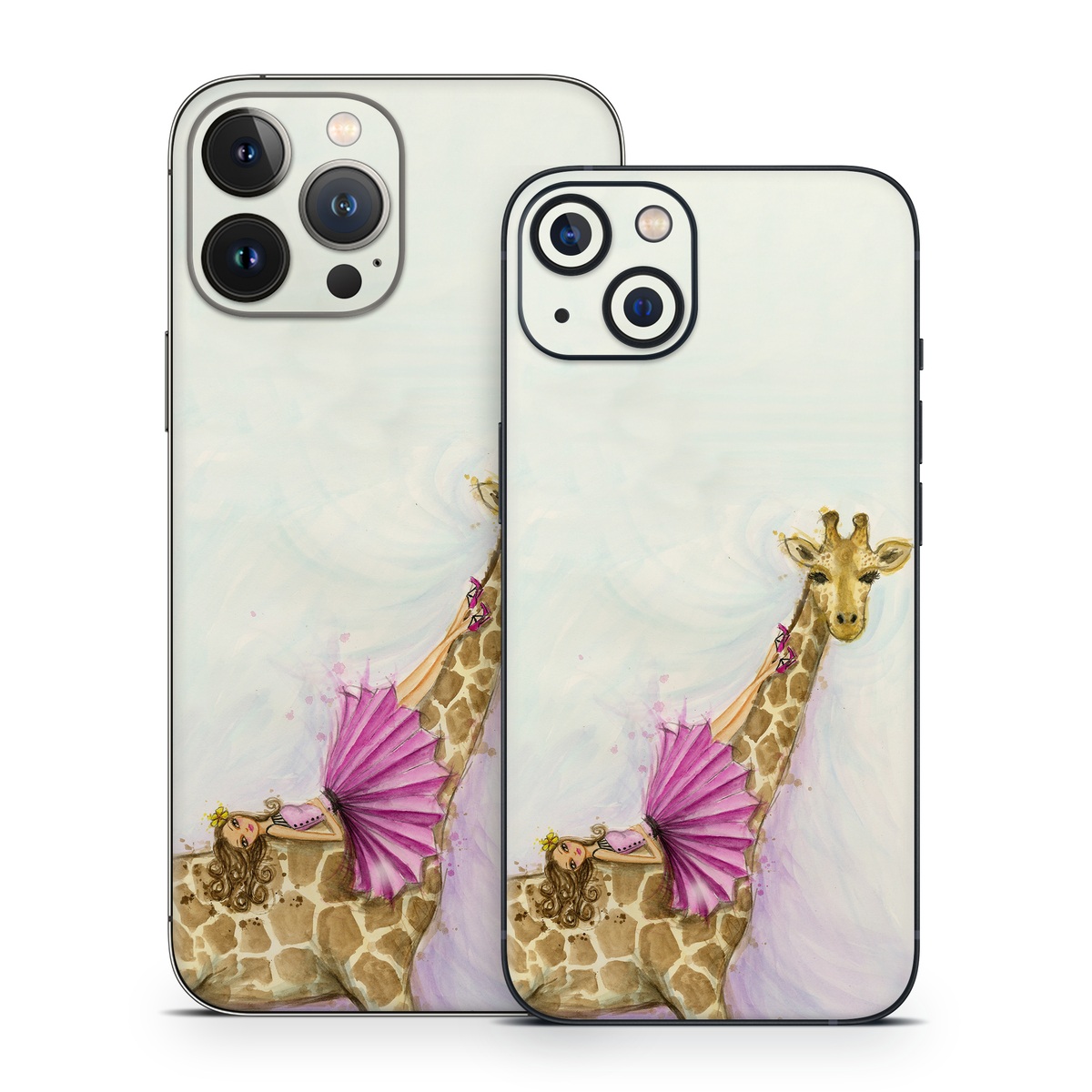 iPhone 13 Series Skin design of Giraffe, Giraffidae, Terrestrial animal, Pink, Wildlife, Snout, Fawn, Illustration, Watercolor paint, Magenta, with blue, brown, orange, pink colors