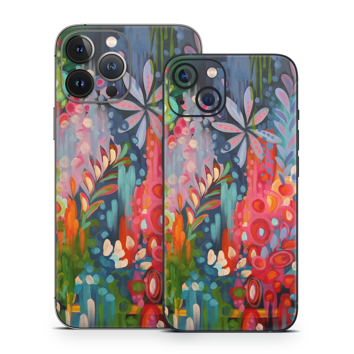 iPhone 13 Series Skin design of Painting, Modern art, Acrylic paint, Art, Visual arts, Watercolor paint, Child art, Flower, Plant, Tree, with blue, red, orange, purple, yellow, pink, green colors