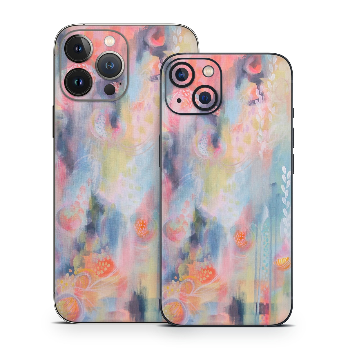iPhone 13 Series Skin design of Painting, Watercolor paint, Modern art, Acrylic paint, Art, Visual arts, Paint, Artwork, Dye, with blue, pink, orange, yellow, red, white colors