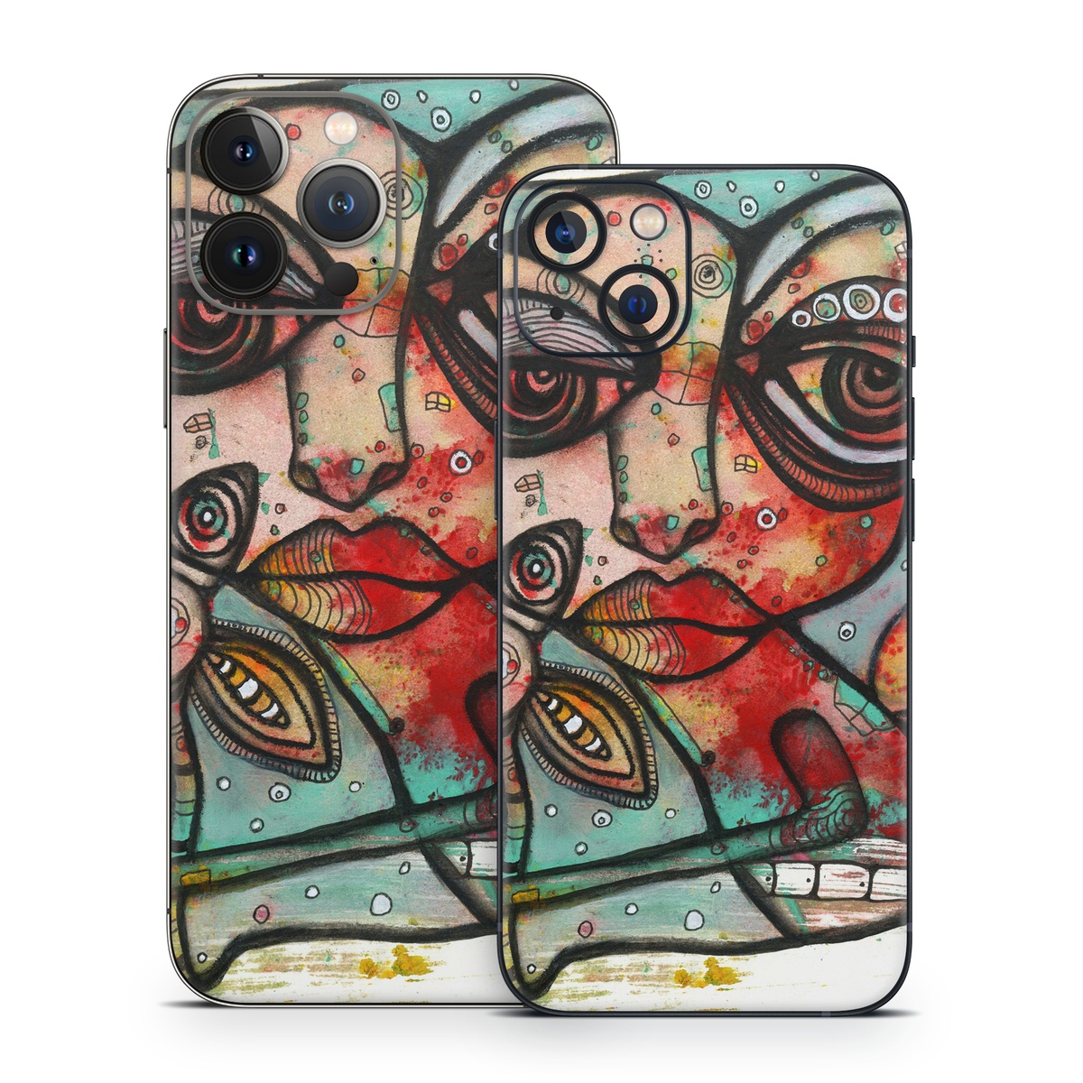 iPhone 13 Series Skin design of Modern art, Art, Painting, Illustration, Visual arts, Psychedelic art, Acrylic paint, Watercolor paint, Graffiti, Drawing, with gray, black, red, green, blue, white colors
