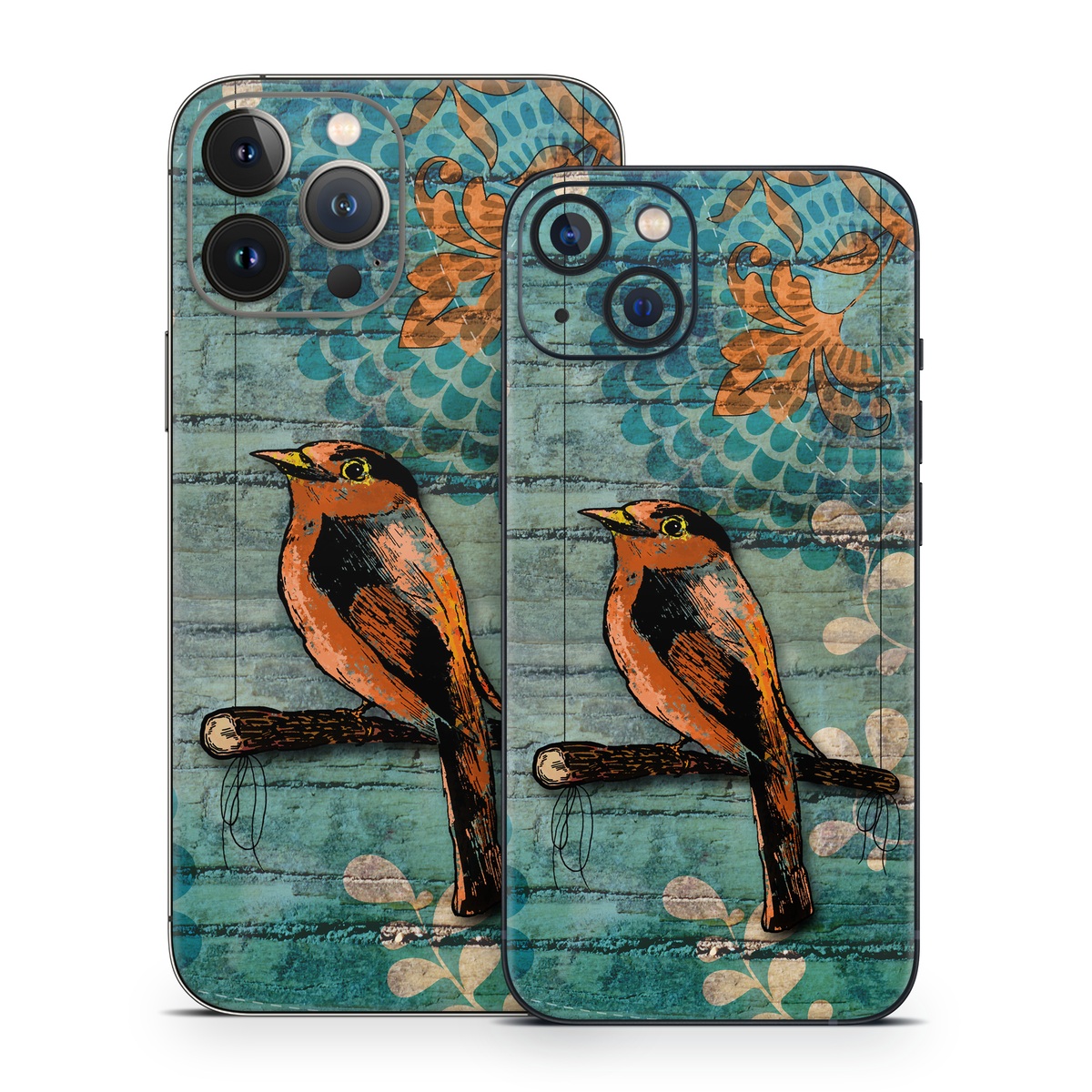 iPhone 13 Series Skin design of Bird, Turquoise, Painting, Art, Coraciiformes, Branch, Beak, Wildlife, Perching bird, Illustration, with black, blue, gray, green, red colors