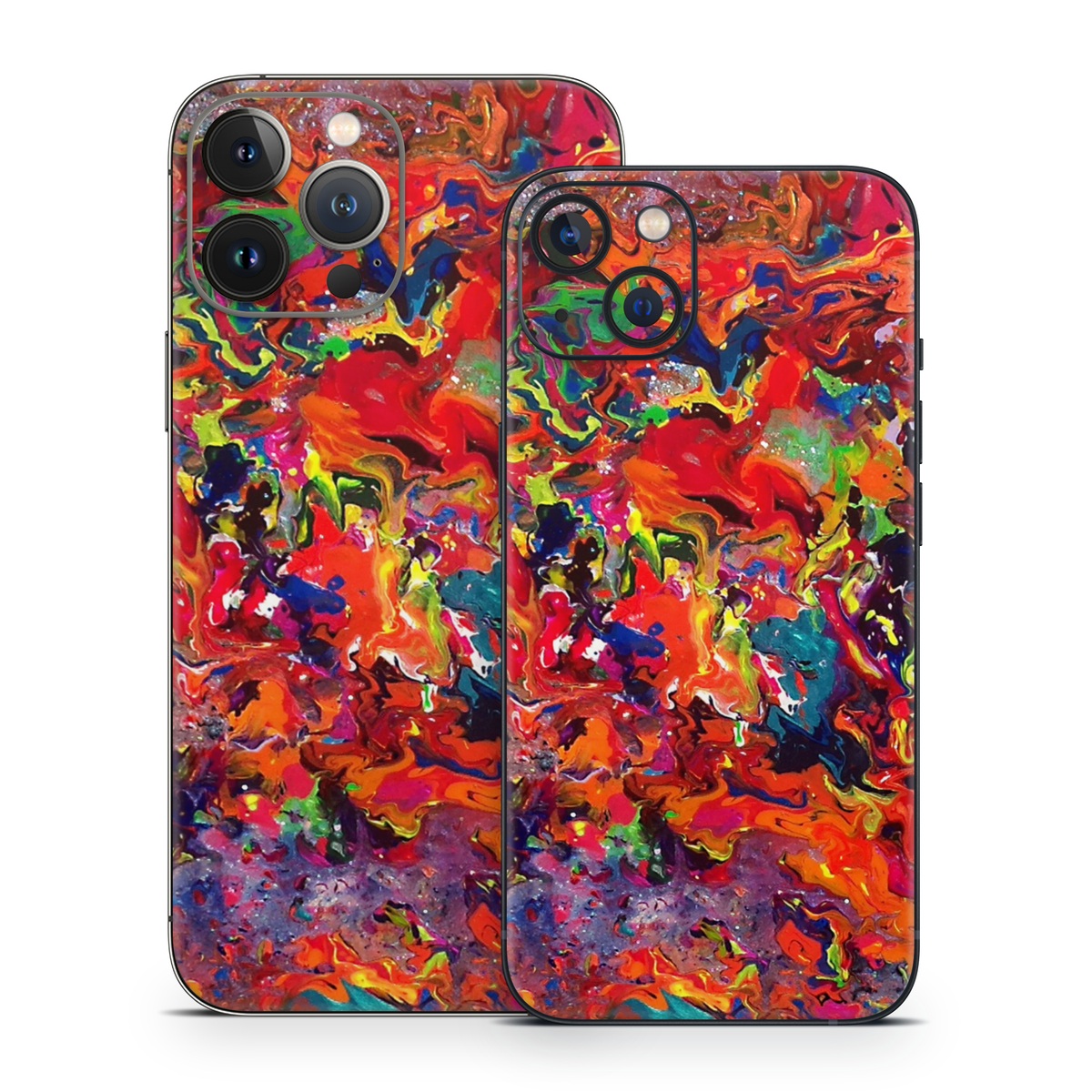 iPhone 13 Series Skin design of Colorfulness, Modern art, Acrylic paint, Painting, Visual arts, Art, Psychedelic art, Textile, Pattern, Paint, with red, yellow, green, orange, yellow colors