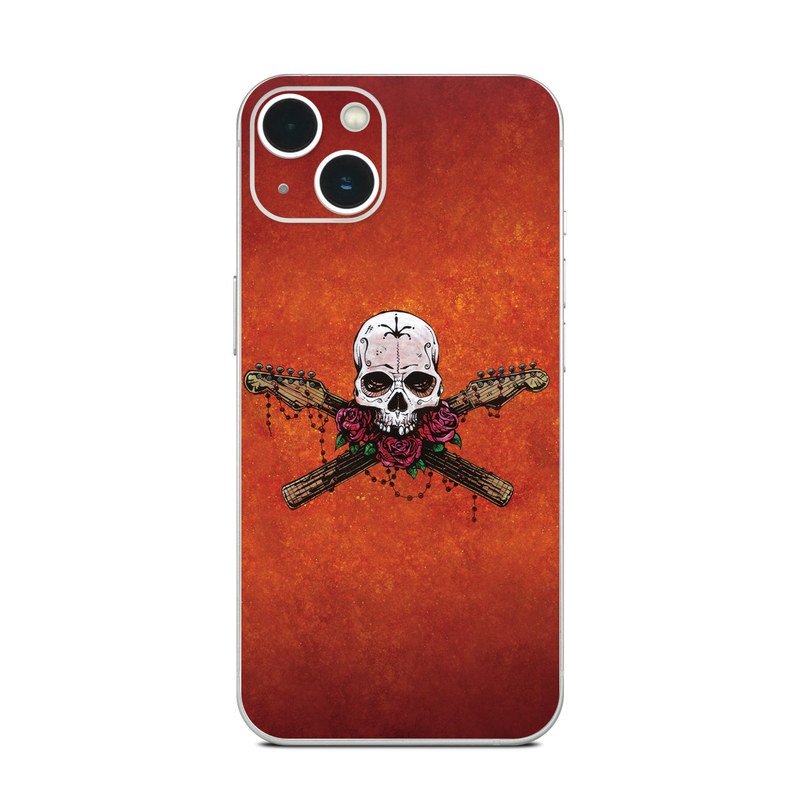 iPhone 13 Series Skin design of Sleeve, Orange, Skull, Font, Bone, Art, T-shirt, Symbol, Circle, Emblem, with black, white, gray, brown, red, green colors