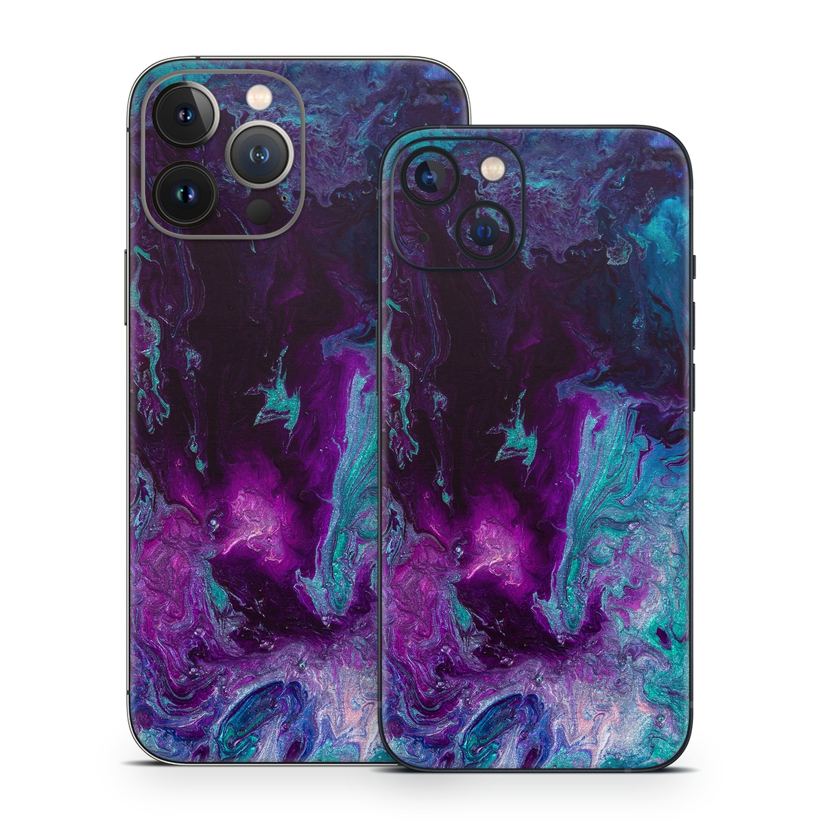 iPhone 13 Series Skin design of Blue, Purple, Violet, Water, Turquoise, Aqua, Pink, Magenta, Teal, Electric blue, with blue, purple, black colors