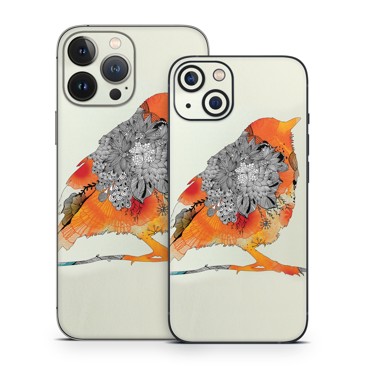 iPhone 13 Series Skin design of European robin, Orange, Bird, Illustration, Old World flycatcher, Drawing, Songbird, Perching bird, robin, Sketch, with gray, yellow, green, red, black colors