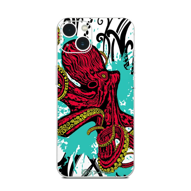 iPhone 13 Series Skin design of Graphic design, Illustration, Visual arts, Octopus, Design, Art, Fictional character, Pattern, Clip art, Line art, with black, white, gray, red, blue, green colors