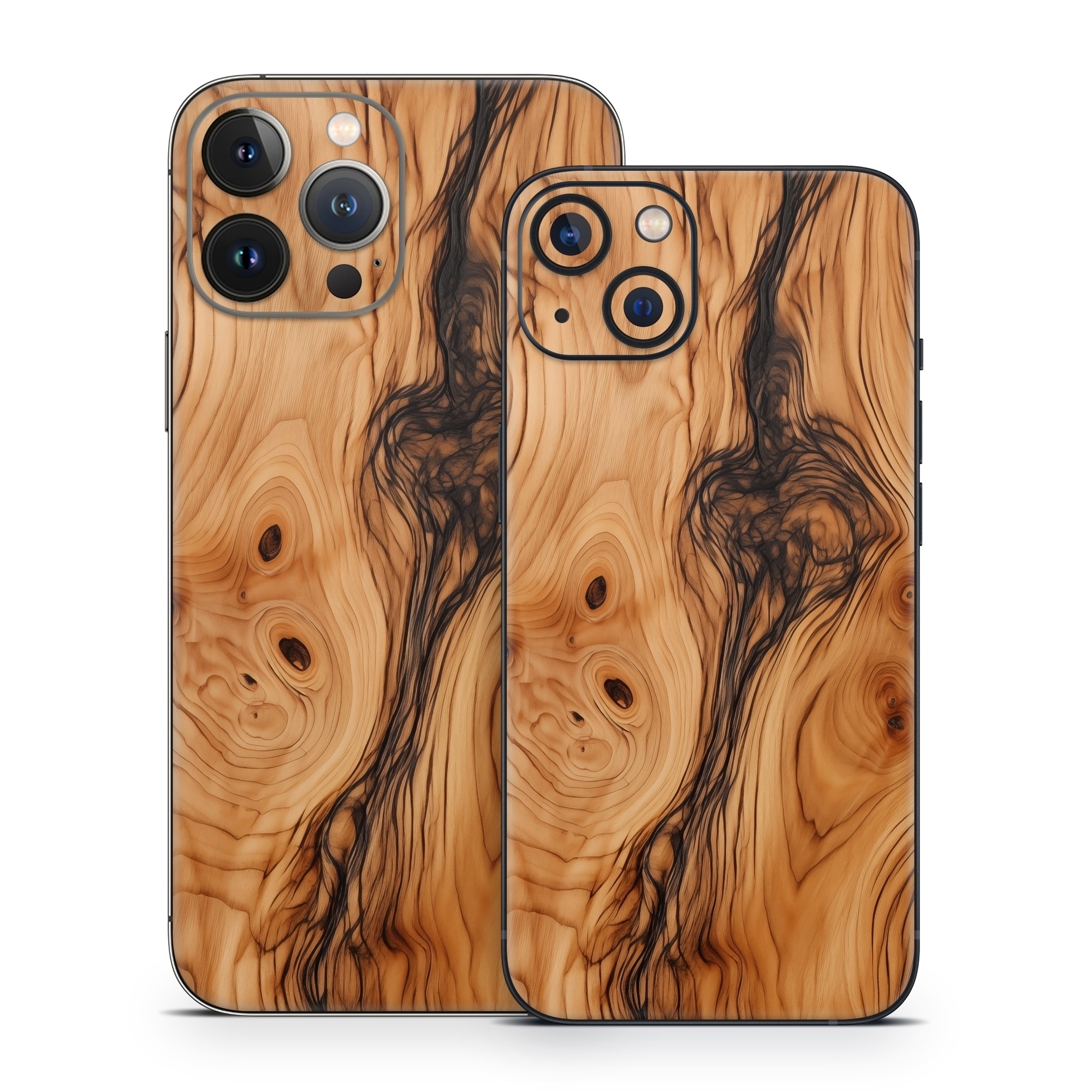 iPhone 13 Series Skin design of Brown, Wood, Trunk, Wood stain, Floor, Liquid, Art, Woody plant, Landscape, Flooring, with black, brown, orange colors