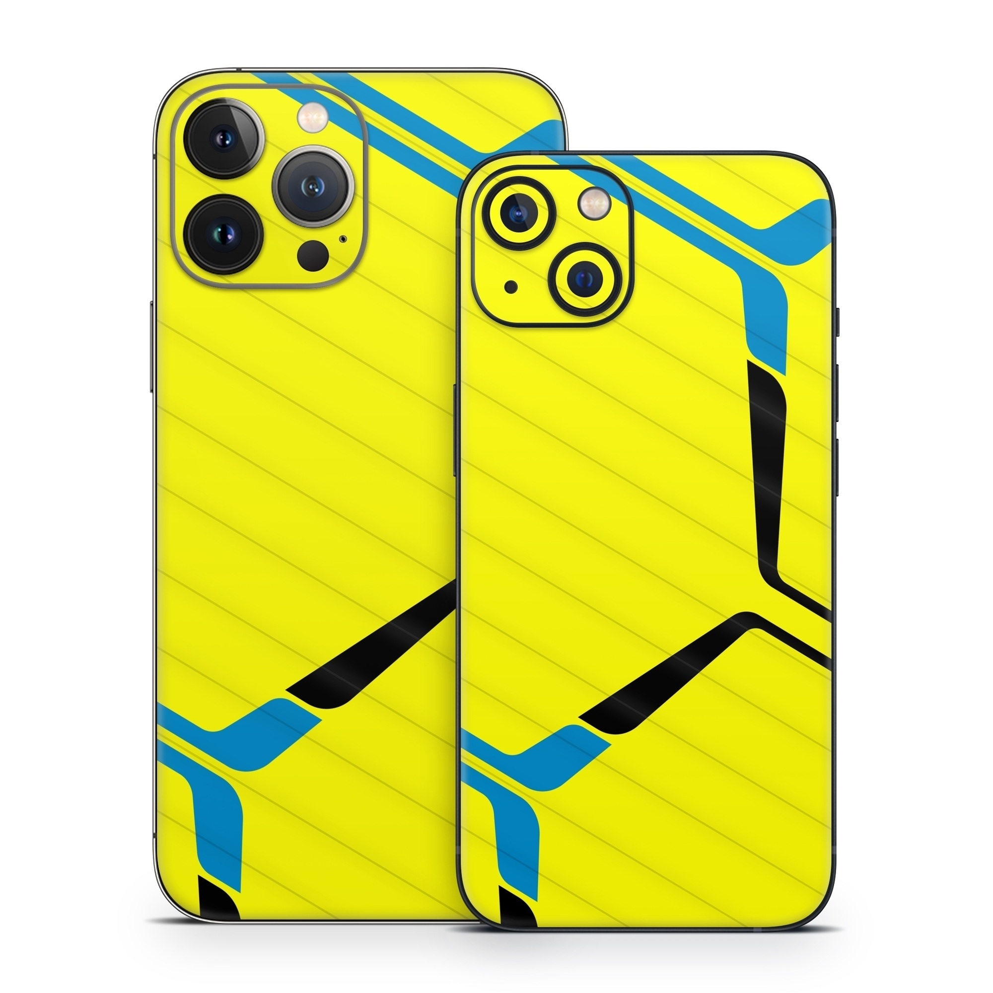 iPhone 13 Series Skin design of Azure, Triangle, Font, Parallel, Symmetry, Pattern, Electric blue, Symbol, Rectangle, Design, with yellow, blue colors