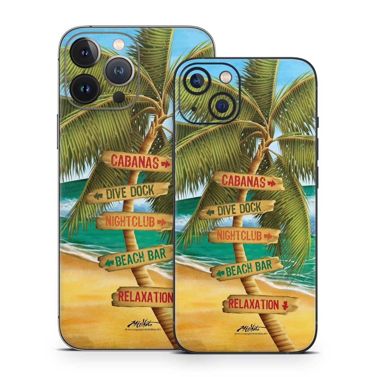 iPhone 13 Series Skin design of Palm tree, Arecales, Tropics, Tree, Caribbean, Wave, Water, Coconut, Ocean, Elaeis, with green, purple, gray, black, blue colors