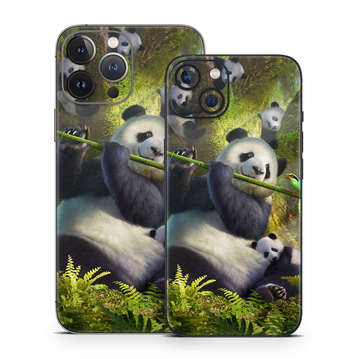 iPhone 13 Series Skin design of Plant, Organism, Grass, Adaptation, Terrestrial animal, Painting, People in nature, Art, Beak, Panda, with white, black, brown, green, gray, yellow colors