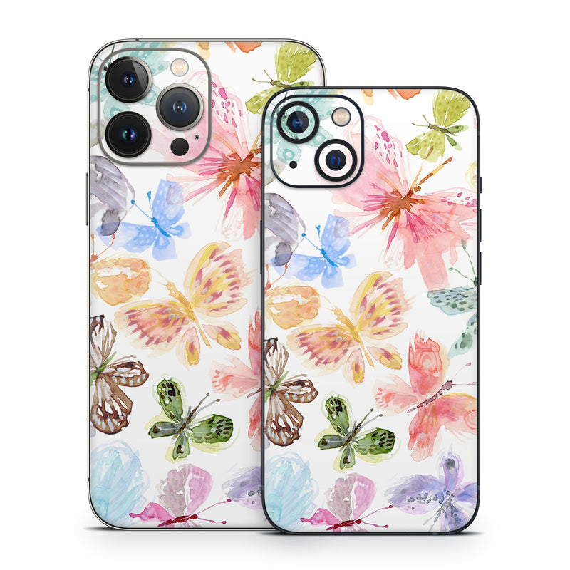 iPhone 13 Series Skin design of Pollinator, Butterfly, Insect, Arthropod, Lepidoptera, Pink, Creative arts, Watercolor painting, Paint, Pieridae, with white, blue, pink, red, green, brown, purple, orange colors