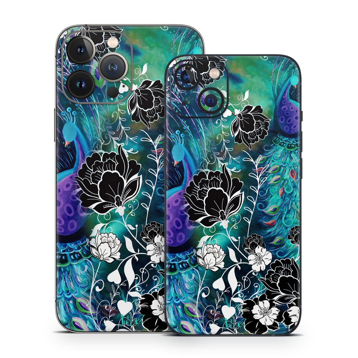 iPhone 13 Series Skin design of Pattern, Psychedelic art, Organism, Turquoise, Purple, Graphic design, Art, Design, Illustration, Fractal art, with black, blue, gray, green, white colors
