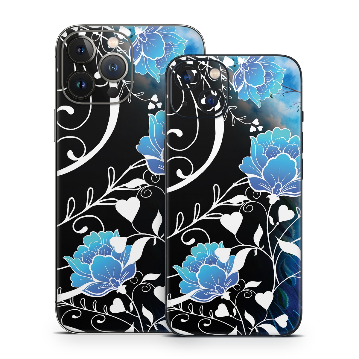 iPhone 13 Series Skin design of Blue, Pattern, Graphic design, Design, Illustration, Organism, Visual arts, Graphics, Plant, Art, with black, blue, gray, white colors