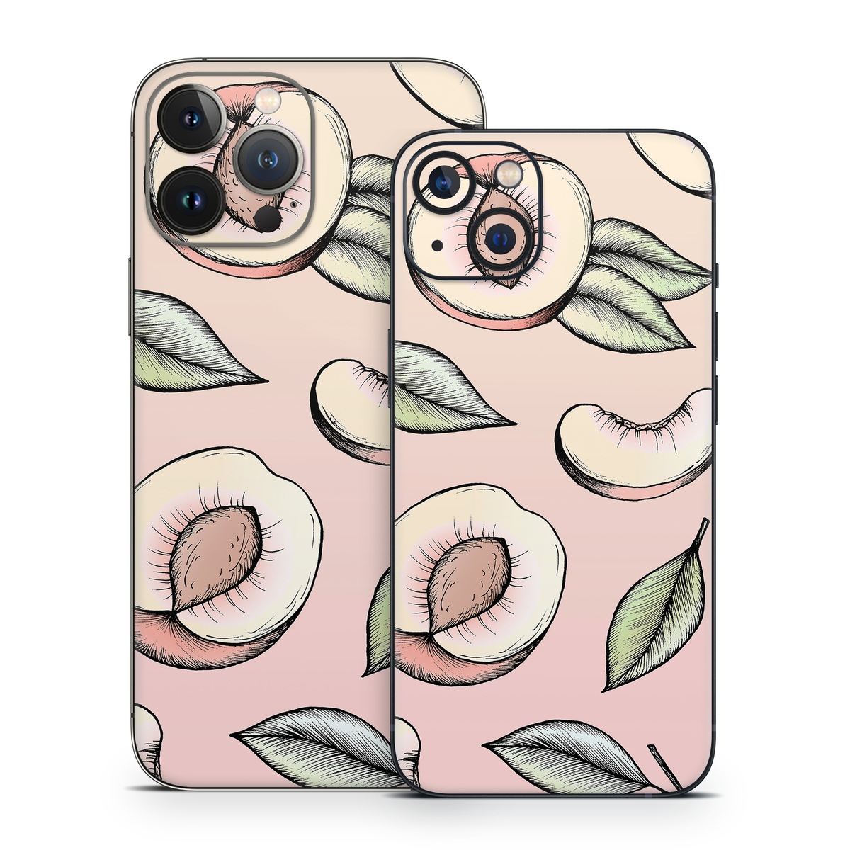 iPhone 13 Series Skin design of Pattern, Leaf, Botany, Organism, Design, Plant, Illustration, Clip art, with pink, green, yellow, orange colors