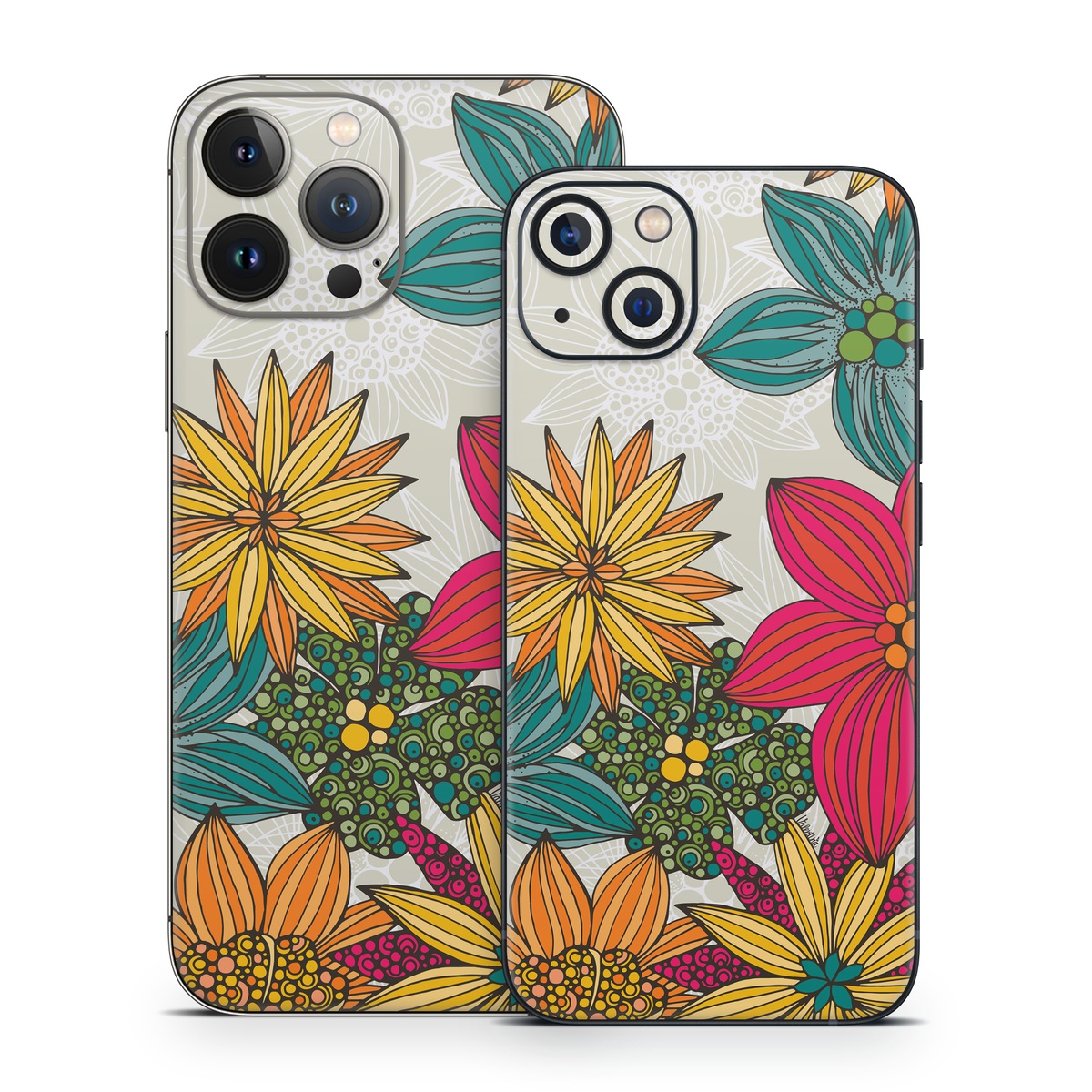 iPhone 13 Series Skin design of Floral design, Pattern, Flower, Wildflower, Plant, Botany, Leaf, Design, Textile, Visual arts, with blue, yellow, red, green, orange, gray colors