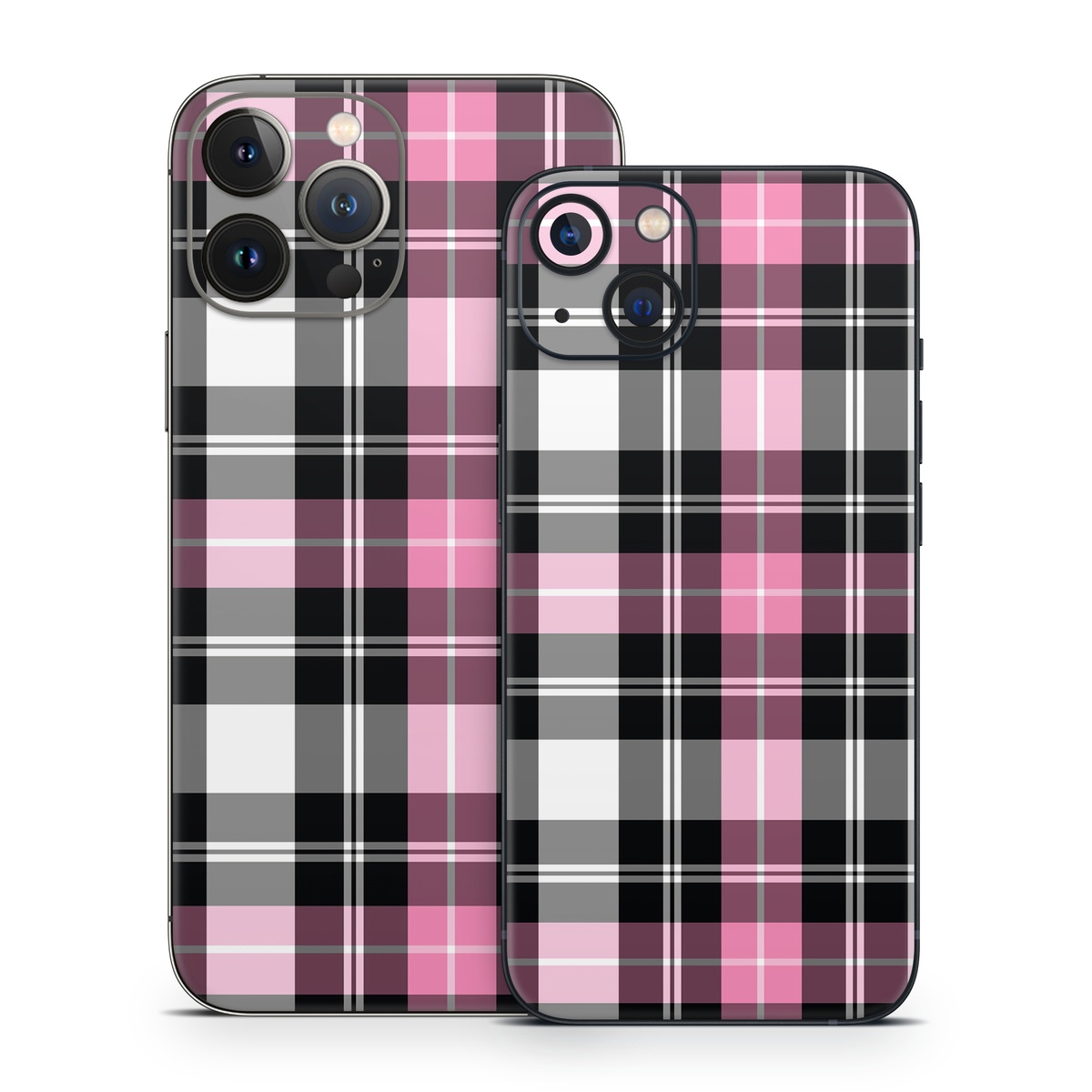 iPhone 13 Series Skin design of Plaid, Tartan, Pattern, Pink, Purple, Violet, Line, Textile, Magenta, Design, with black, gray, pink, red, white, purple colors
