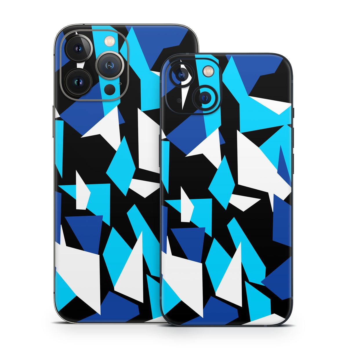 iPhone 13 Series Skin design of Blue, Pattern, Turquoise, Cobalt blue, Teal, Design, Electric blue, Graphic design, Triangle, Font, with blue, white, black colors