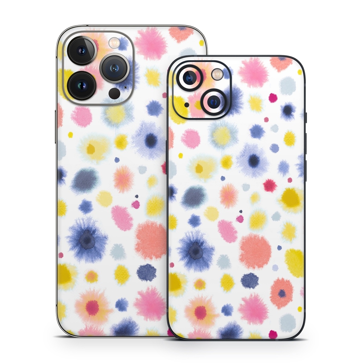 iPhone 13 Series Skin design of Material property, Circle, Pattern, Design, Magenta, Electric blue, Font, Flowering plant, Painting, with white, pink, orange, blue, yellow, gray colors