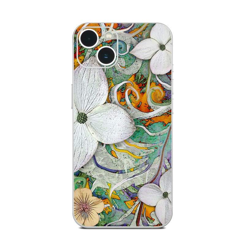 iPhone 13 Series Skin design of Flower, Pattern, Plant, Wildflower, Floral design, Petal, Art, Painting, Visual arts, Wallpaper, with gray, black, green, blue, red colors