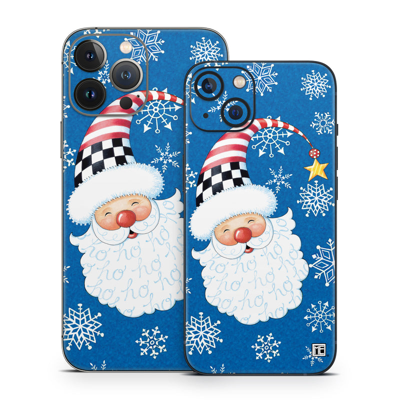 iPhone 13 Series Skin design of Plant, Celebrating, Rectangle, Font, Art, Happy, Ornament, Santa claus, Event, Christmas, with blue, white, black, red, yellow colors