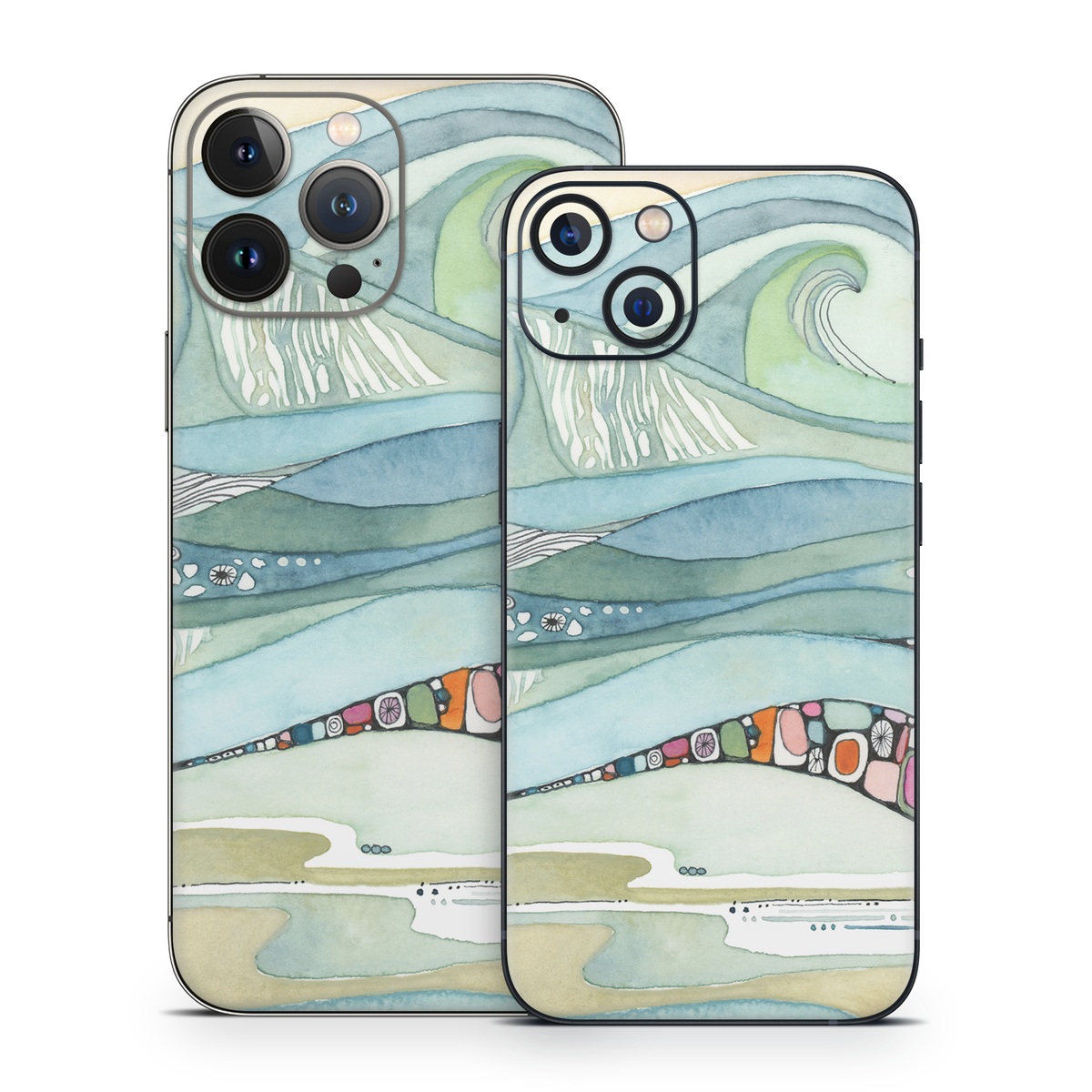 iPhone 13 Series Skin design of Line, Illustration, Art, with blue, green, orange, pink, black, white, yellow colors