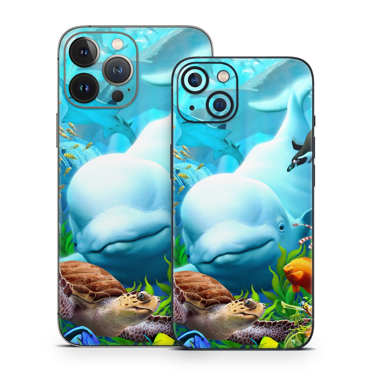 iPhone 13 Series Skin design of Green, Blue, Azure, Natural environment, Underwater, Organism, Mammal, Art, Marine biology, Aqua, with blue, green, red, white, brown, yellow, orange, blue colors