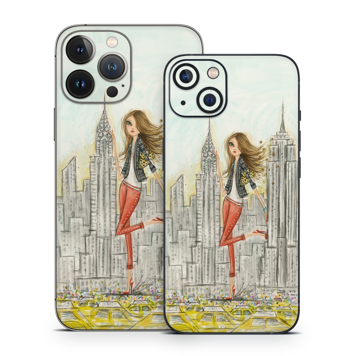 iPhone 13 Series Skin design of Human settlement, Fashion illustration, Illustration, City, Art, Architecture, Drawing, Fictional character, with gray, green, black, red colors