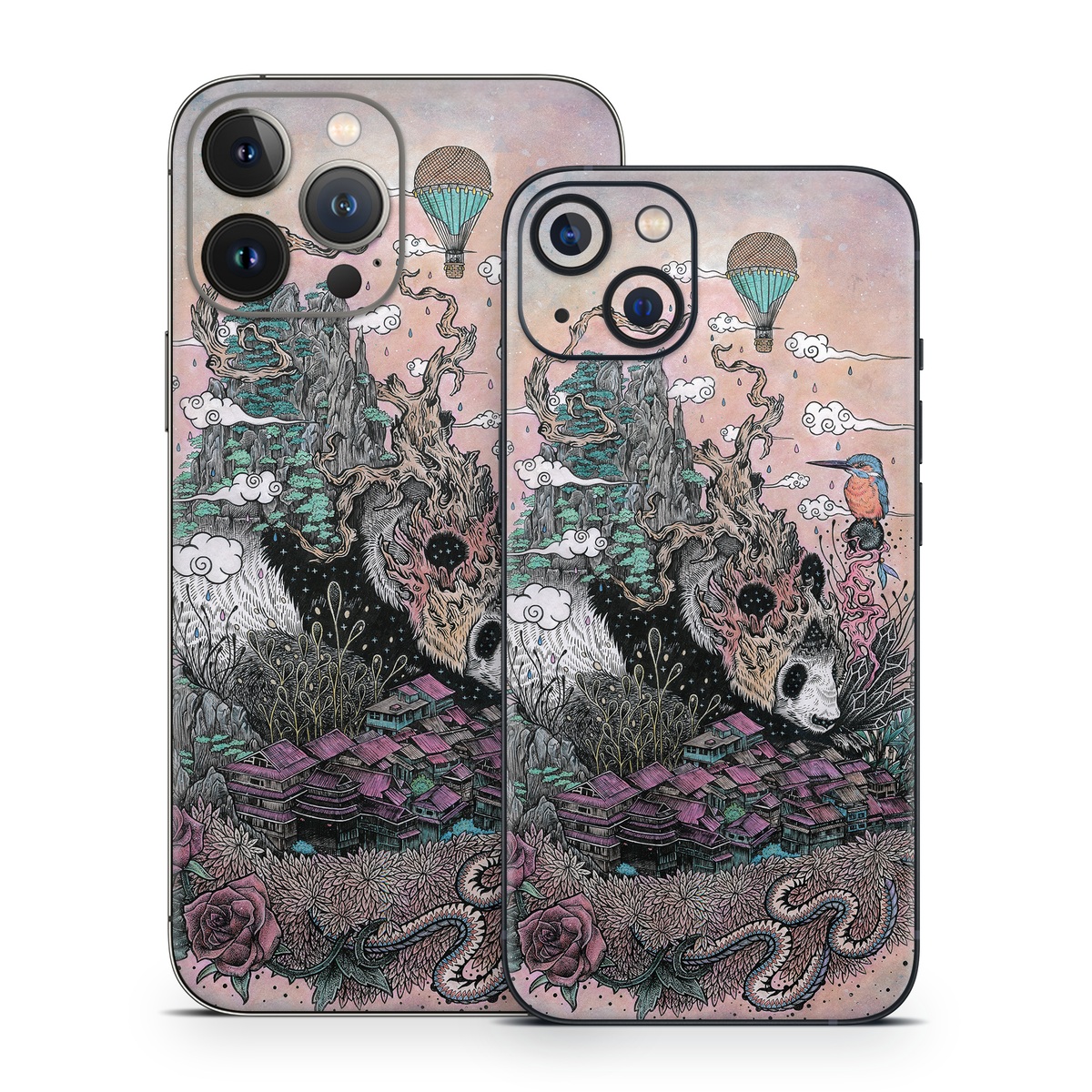 iPhone 13 Series Skin design of Illustration, Art, Fictional character, Printmaking, Marsupial, Graphic design, Rodent, Possum, with gray, black, red, blue, purple colors