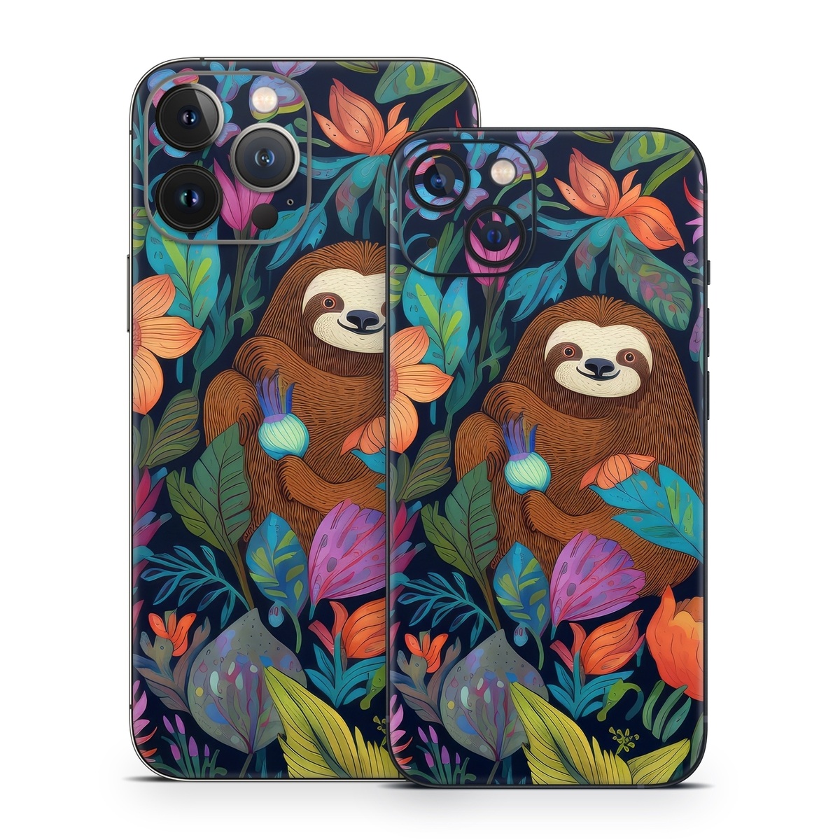 iPhone 13 Series Skin design of Flower, Plant, Vertebrate, Botany, Textile, Petal, Mammal, Painting, Creative arts, Grass, with black, brown, blue, white, orange, yellow, red, pink, green colors