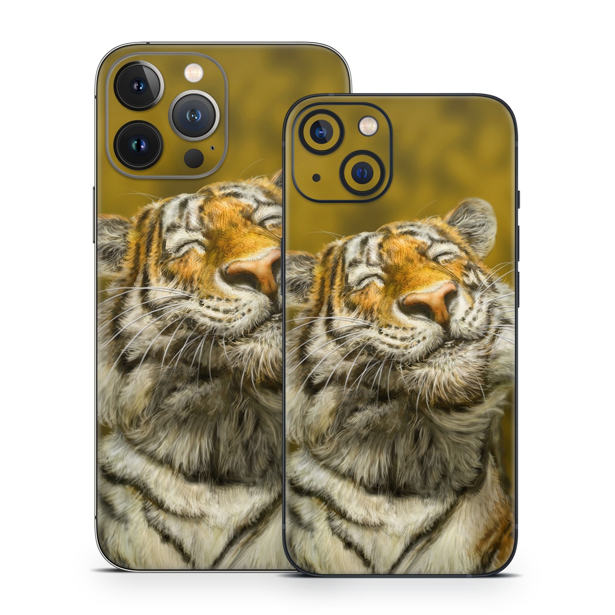 iPhone 13 Series Skin design of Tiger, Vertebrate, Bengal tiger, Mammal, Wildlife, Siberian tiger, Terrestrial animal, Felidae, Snout, Whiskers, with black, white, orange, yellow colors