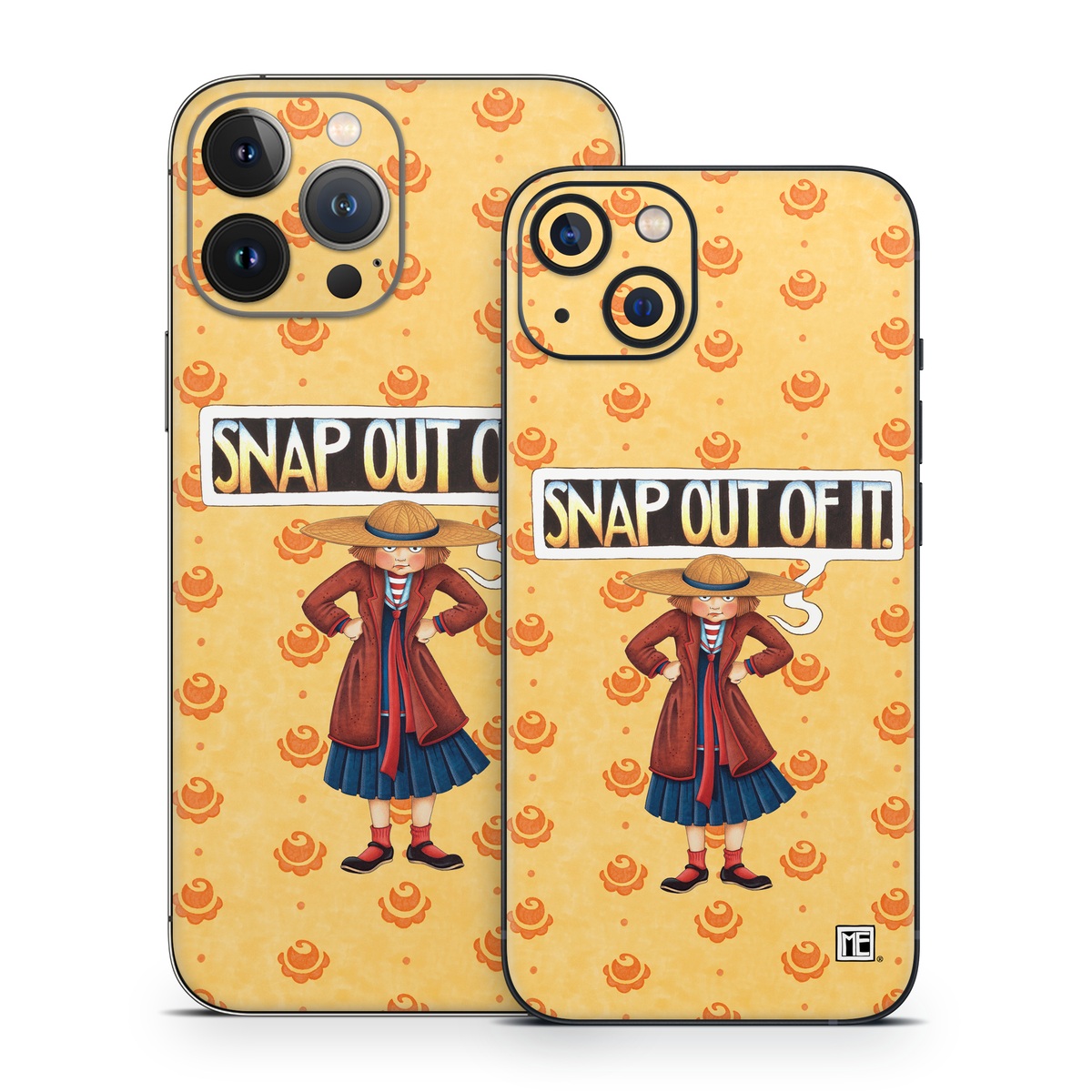 iPhone 13 Series Skin design of Cartoon, Illustration, Poster, Animated cartoon, Fiction, Anime, Art, Fictional character, Games, with pink, orange, black, red, gray, white colors