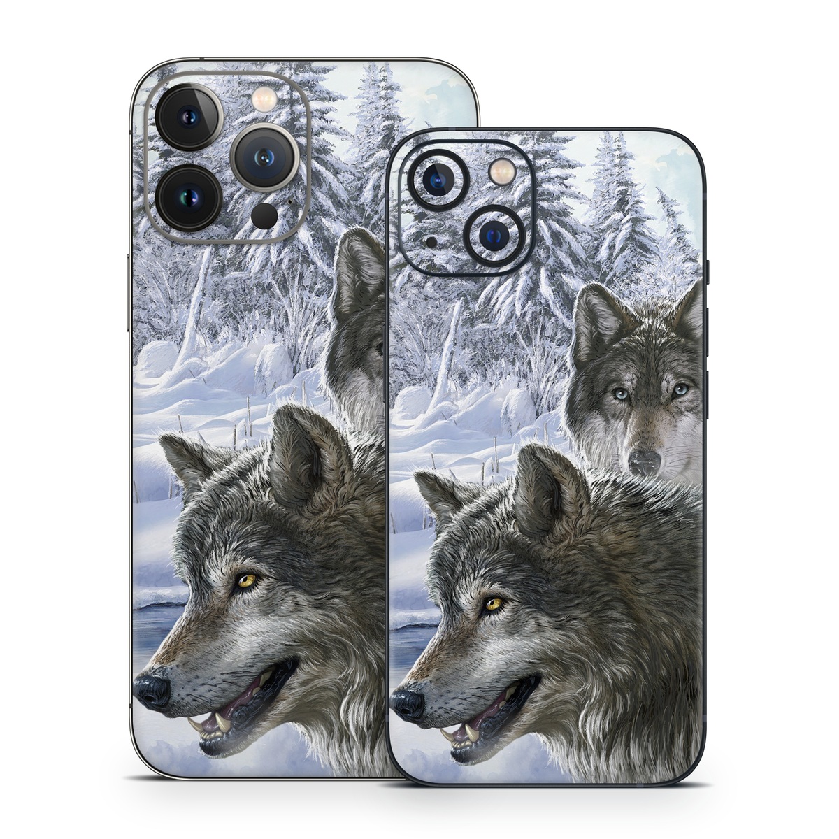 iPhone 13 Series Skin design of Mammal, Vertebrate, Wolf, Canidae, canis lupus tundrarum, Canis, Wildlife, Carnivore, Wolfdog, Dog, with gray, black, blue, purple colors