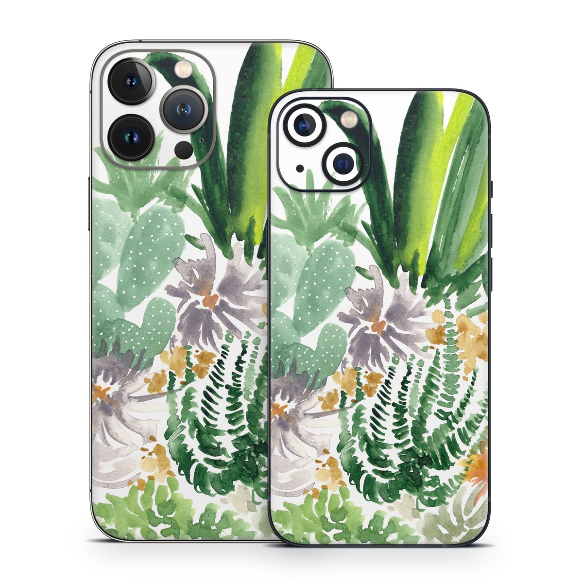 iPhone 13 Series Skin design of Cactus, Plant, Flower, Botany, Leaf, Illustration, Pine, Grass, Succulent plant, Branch, with white, green, red, orange colors