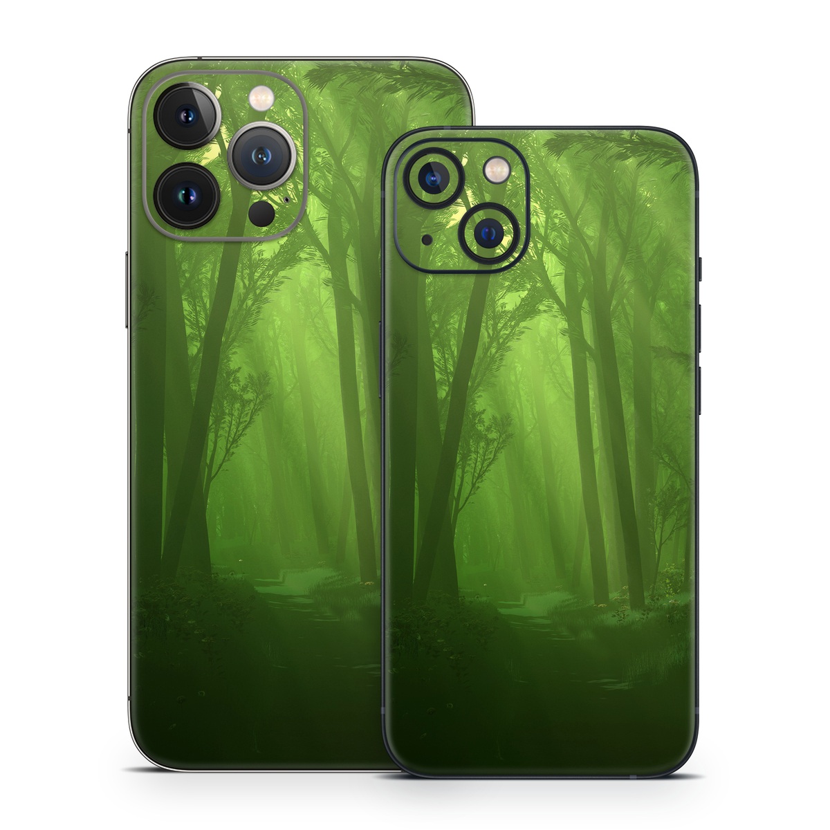iPhone 13 Series Skin design of Nature, Green, Forest, Old-growth forest, Woodland, Natural environment, Vegetation, Tree, Natural landscape, Atmospheric phenomenon, with black, green colors