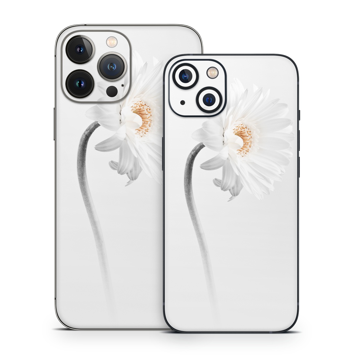 iPhone 13 Series Skin design of White, Hair accessory, Headpiece, Gerbera, Petal, Flower, Plant, Still life photography, Headband, Fashion accessory, with white, gray colors