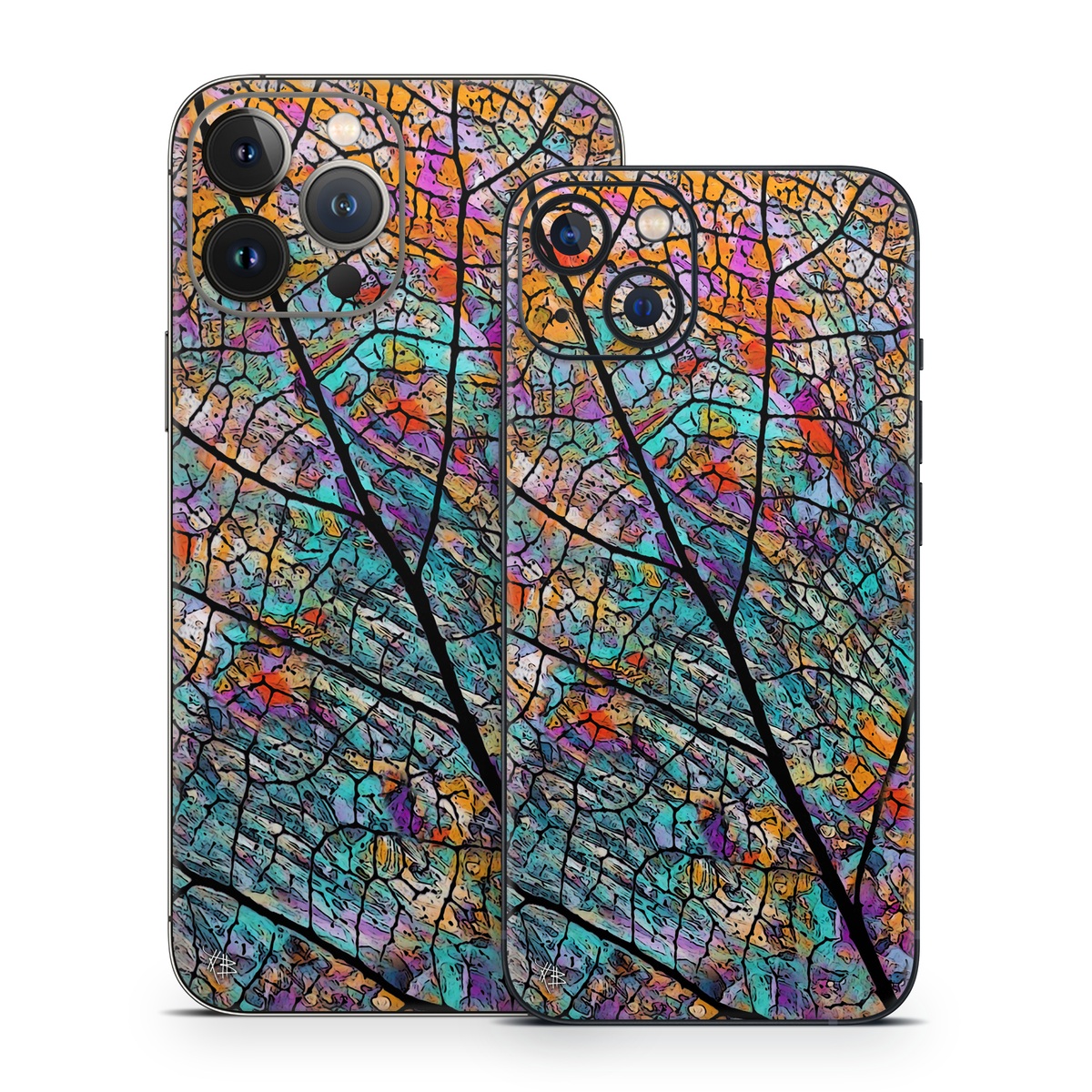 iPhone 13 Series Skin design of Pattern, Colorfulness, Line, Branch, Tree, Leaf, Design, Visual arts, Glass, Plant, with black, gray, red, blue, green colors