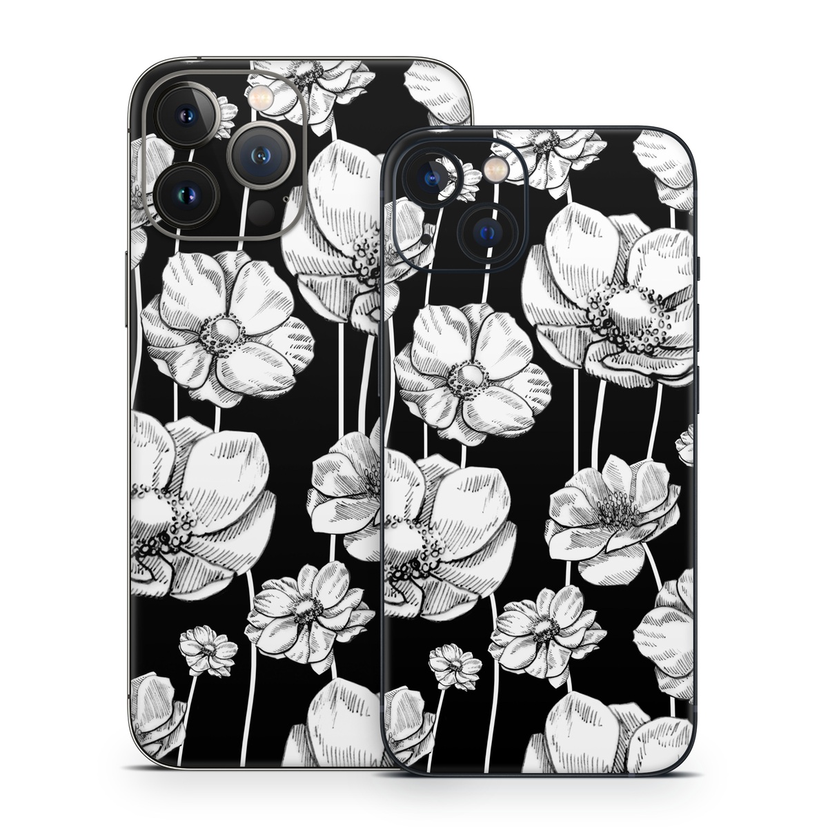 iPhone 13 Series Skin design of Flower, Black-and-white, Plant, Botany, Petal, Design, Wildflower, Monochrome photography, Pattern, Monochrome, with black, gray, white colors